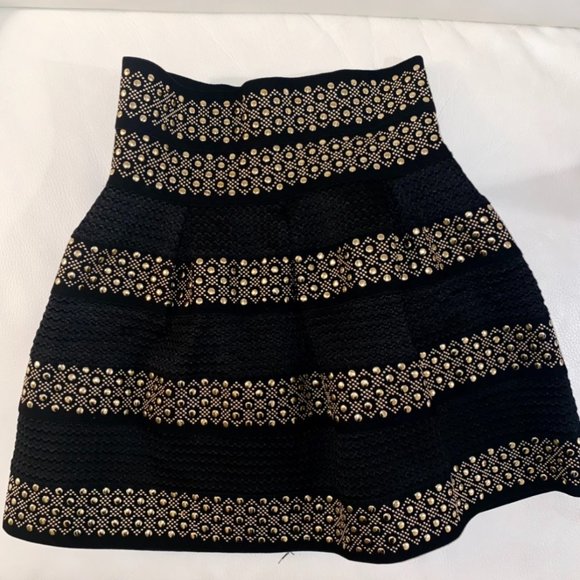 High Waist Rivet Studs Striped Skirt - Picture 3 of 5